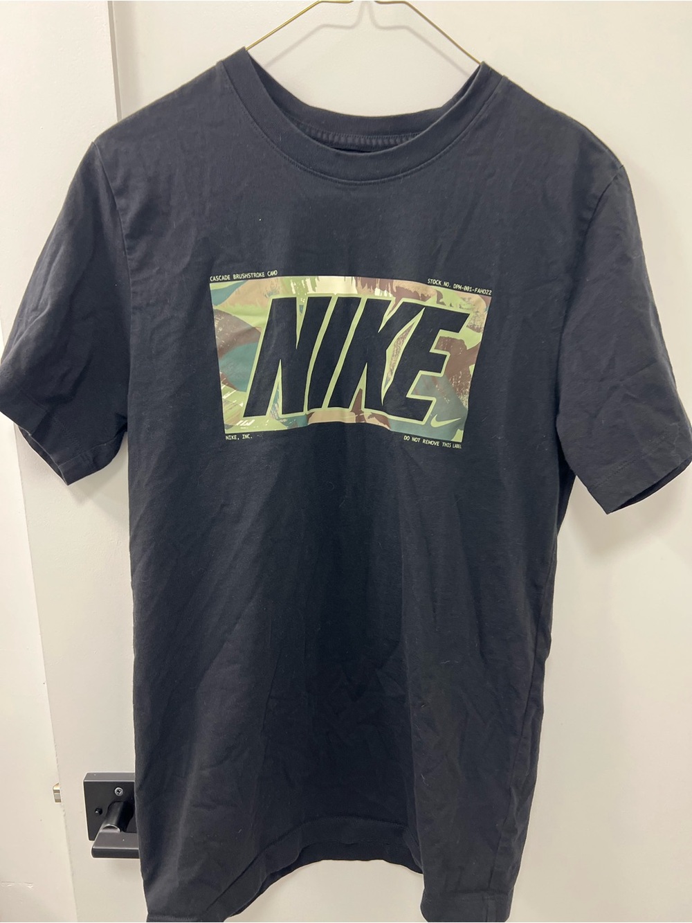 Nike Black Short Sleeve Tee with Camo Logo Panel